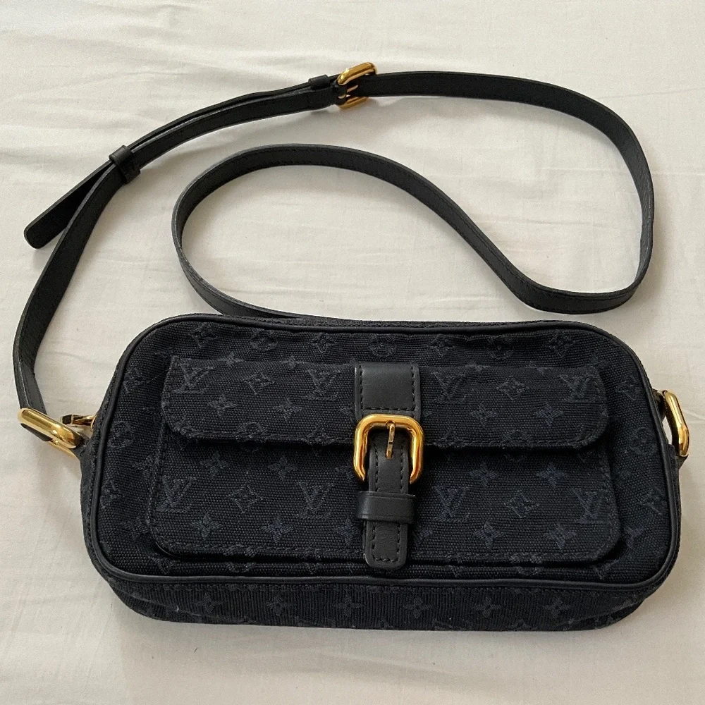 LOUIS VUITTON Vintage Juliette Mini Lin Monogram Canvas Crossbody Navy Blue